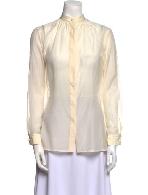 The Row Striped Mock Neck Button-Up Top