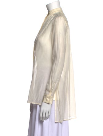 The Row Striped Mock Neck Button-Up Top