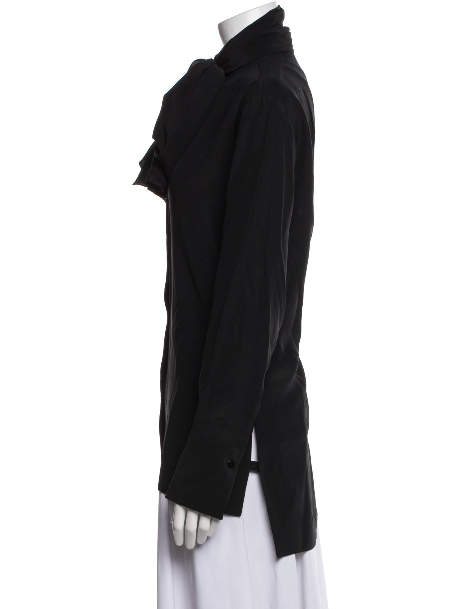 The Row Silk Mock Neck Button-Up Top