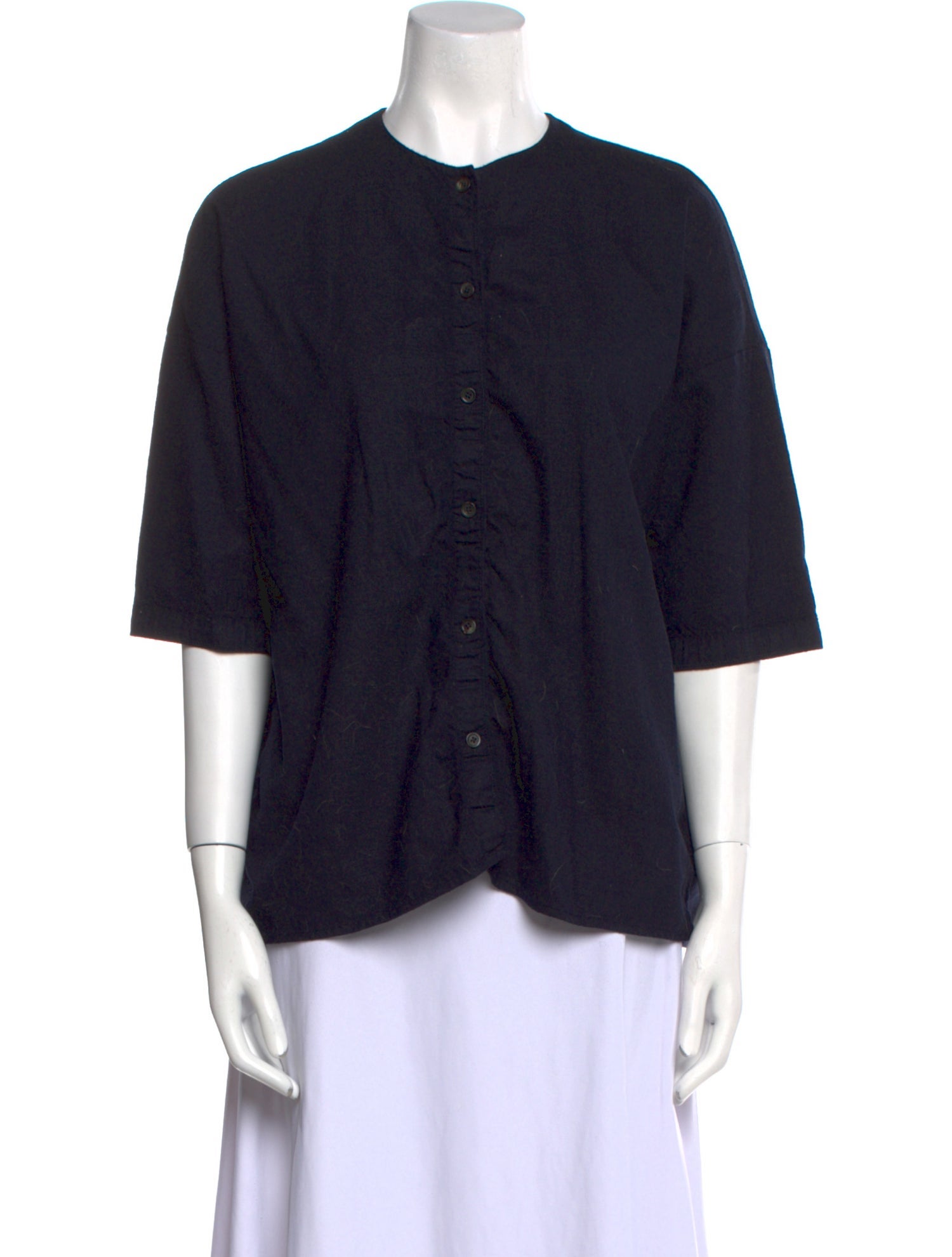 The Row Crew Neck Three-Quarter Sleeve Button-Up Top