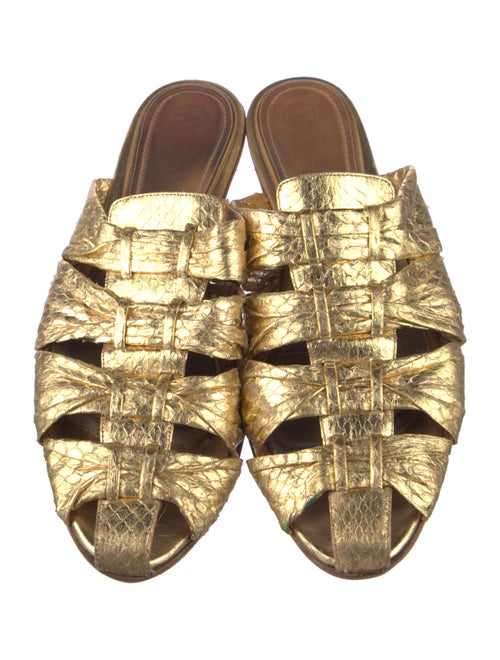 The Row Leather Animal Print Slides