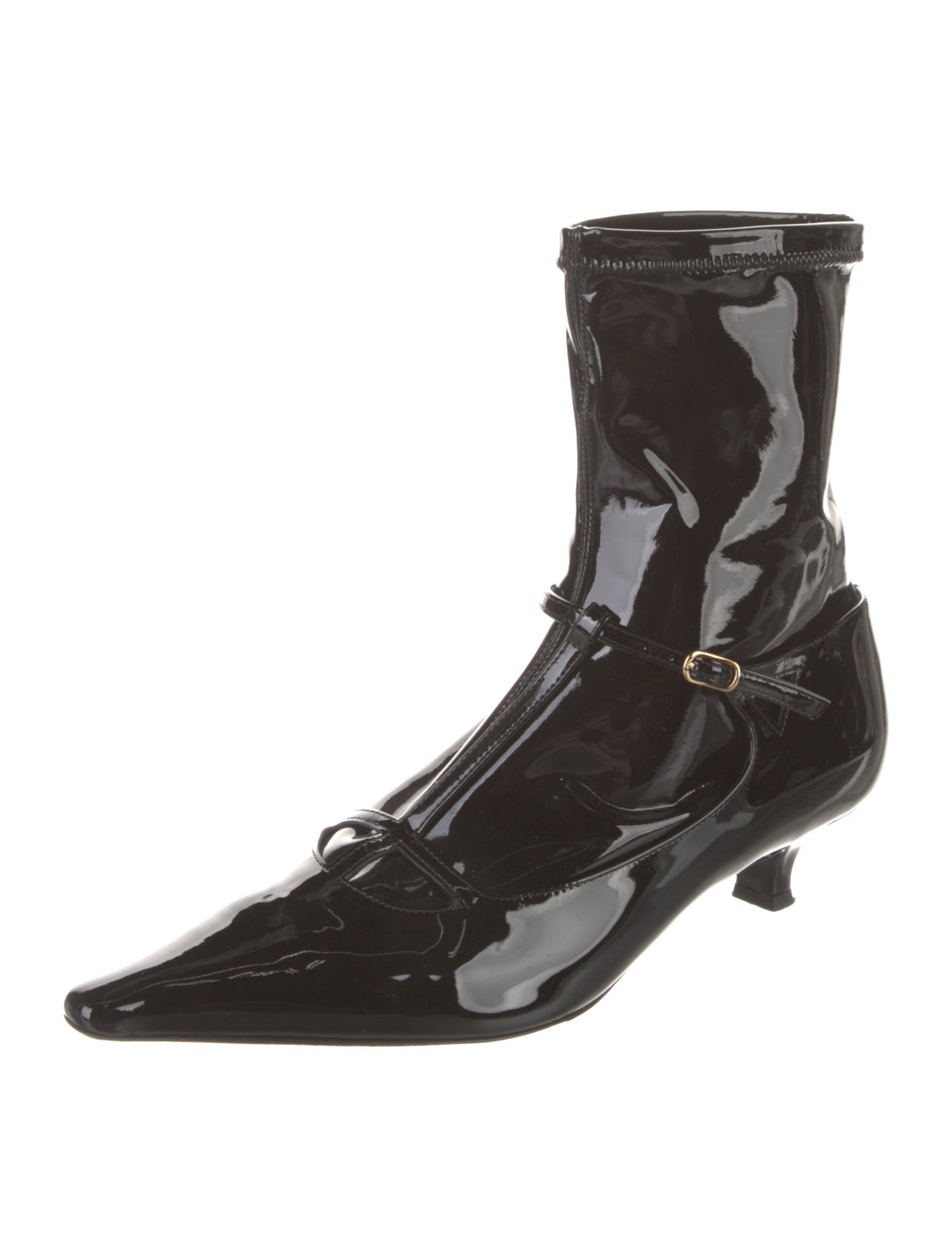 The Row Patent Leather Animal Print Sock Boots