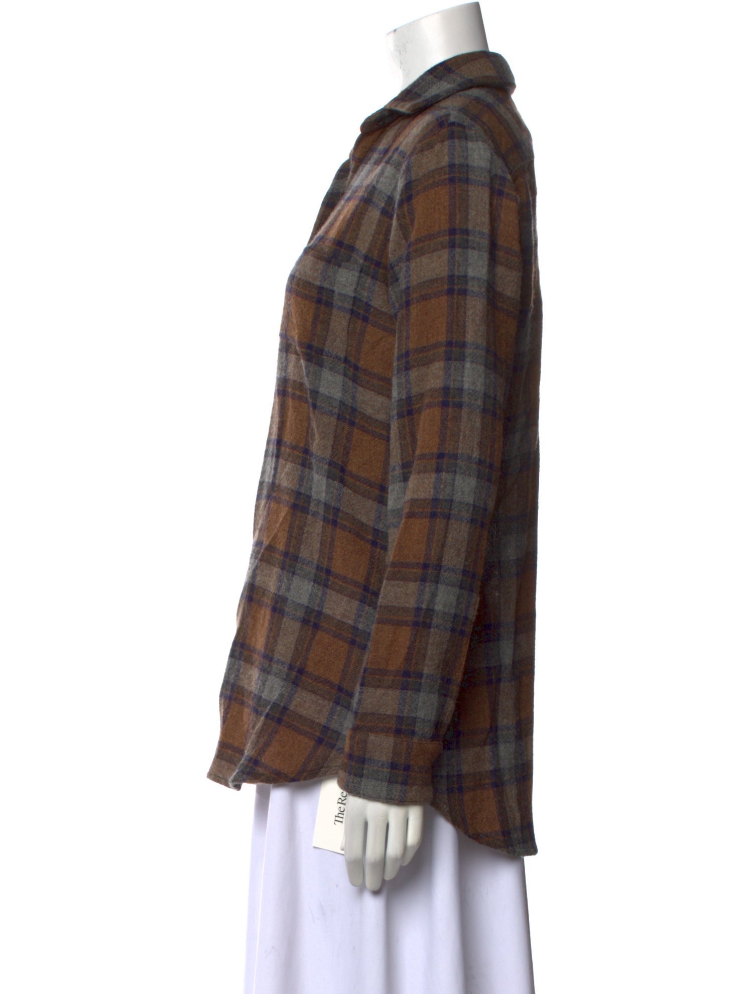 The Row Cashmere Plaid Print Button-Up Top