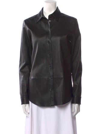 The Row Leather Long Sleeve Button-Up Top