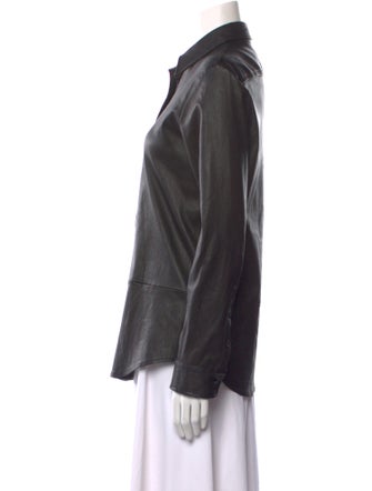 The Row Leather Long Sleeve Button-Up Top