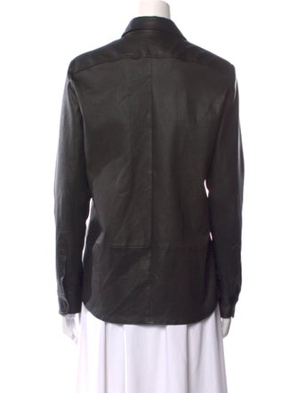 The Row Leather Long Sleeve Button-Up Top