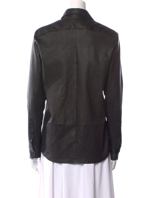 The Row Leather Long Sleeve Button-Up Top