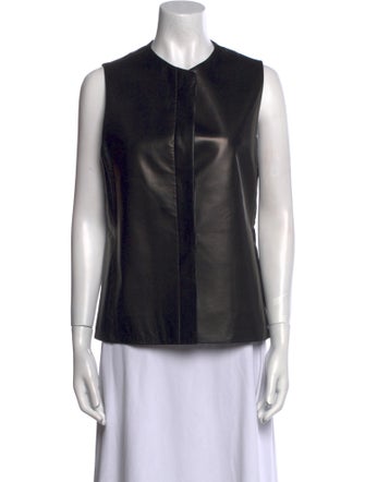 The Row Leather Crew Neck Top