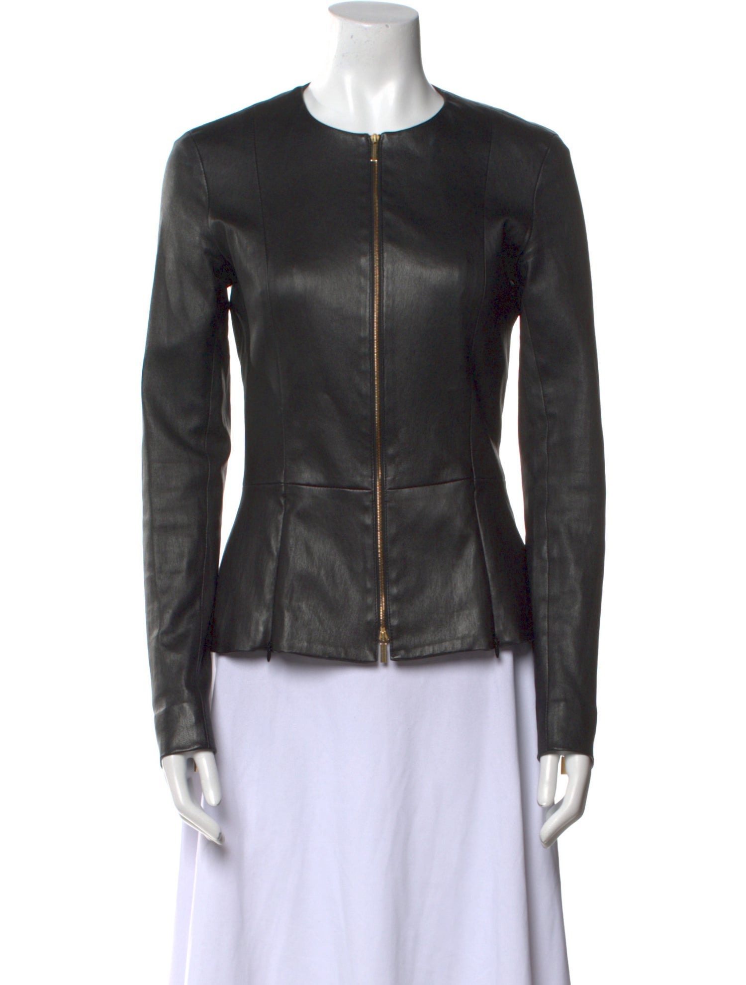 The Row Leather Crew Neck Button-Up Top