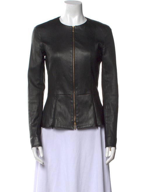 The Row Leather Crew Neck Button-Up Top