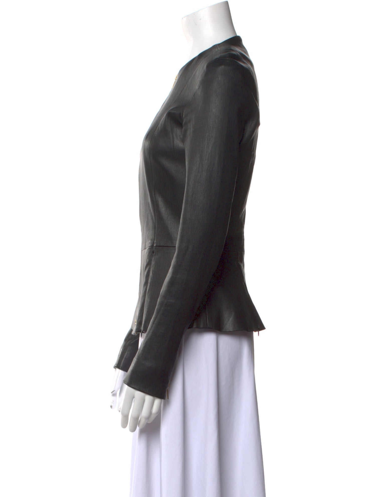 The Row Leather Crew Neck Button-Up Top