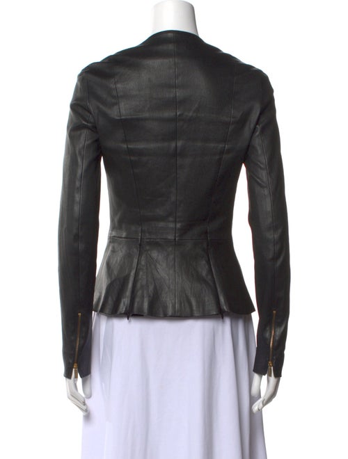 The Row Leather Crew Neck Button-Up Top