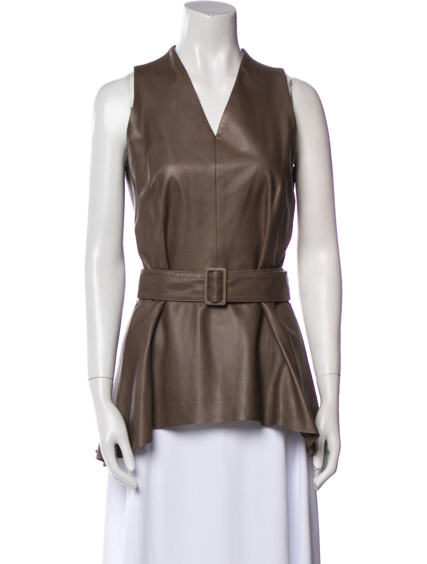 The Row Leather V-Neck Blouse