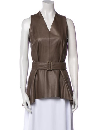 The Row Leather V-Neck Blouse