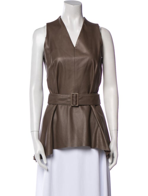 The Row Leather V-Neck Blouse