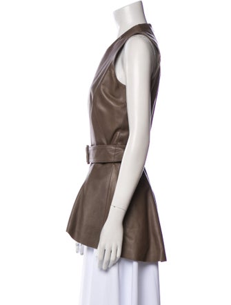 The Row Leather V-Neck Blouse