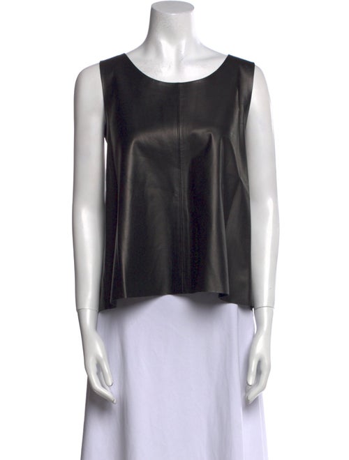 The Row Leather Scoop Neck Crop Top
