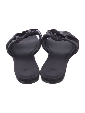 The Row Satin Ruffle Embellishment Slides
