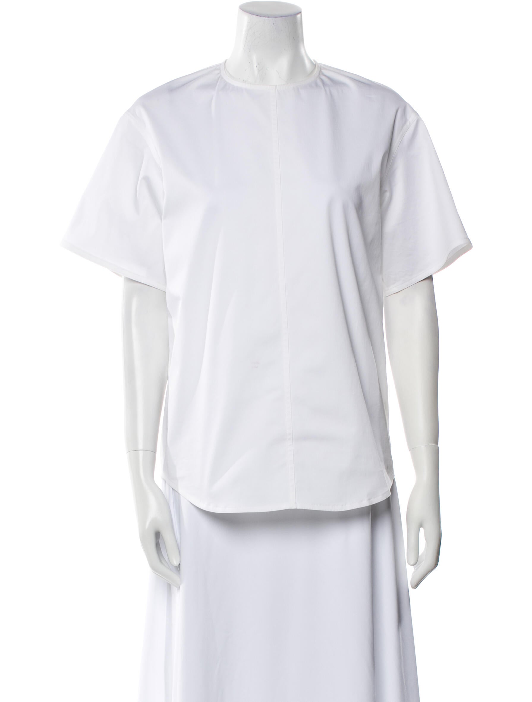 The Row Crew Neck Short Sleeve Button-Up Top