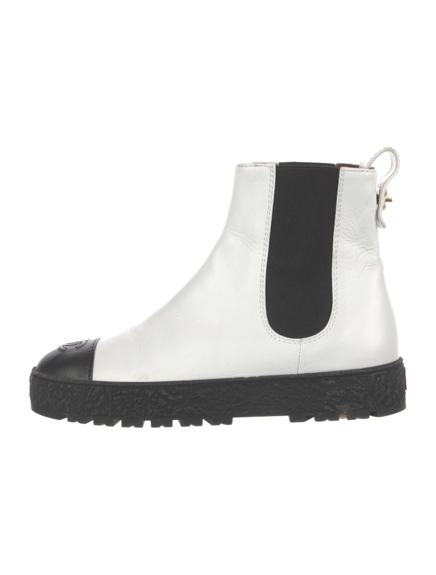 Chanel Interlocking CC Logo Leather Chelsea Boots