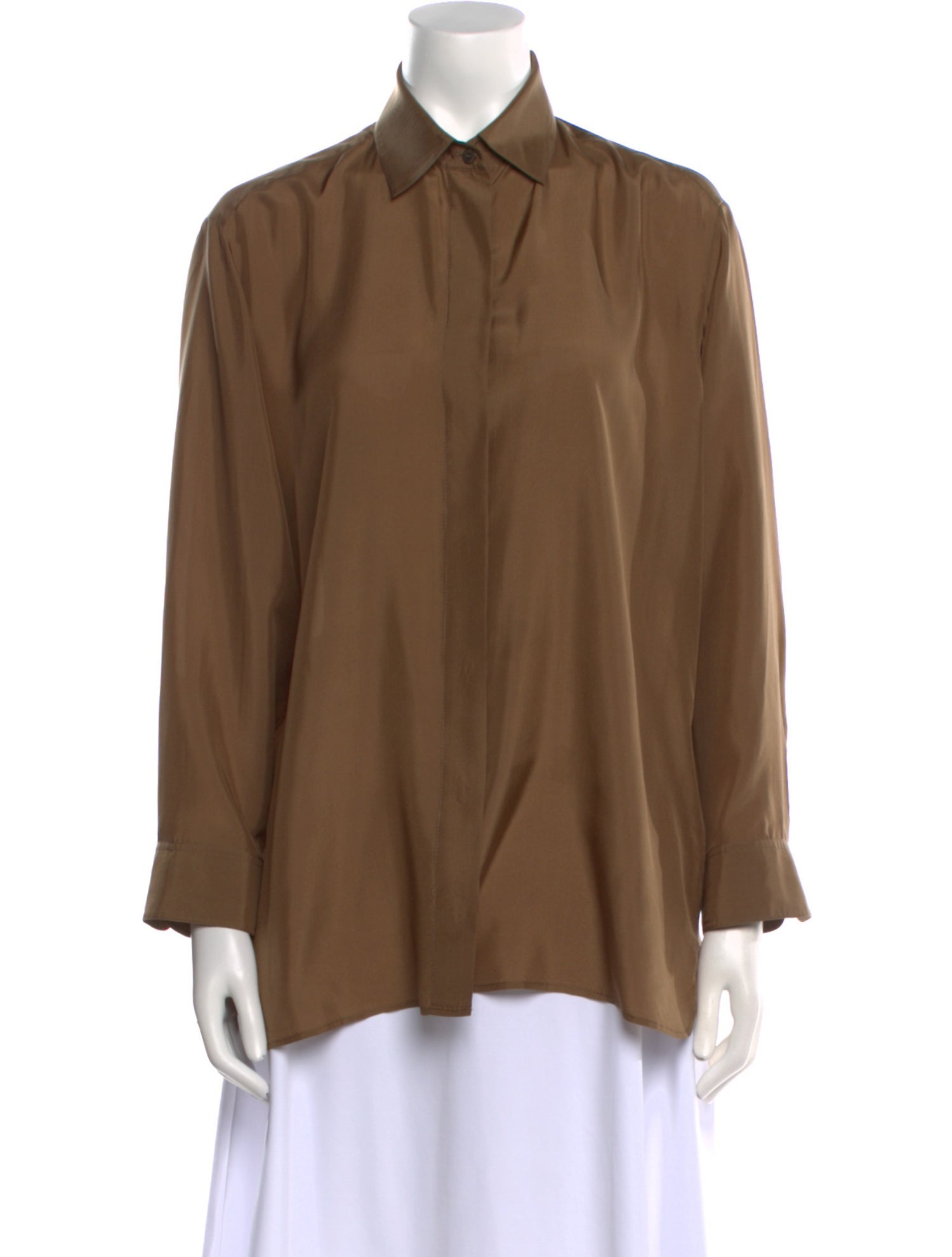 The Row Silk Long Sleeve Button-Up Top