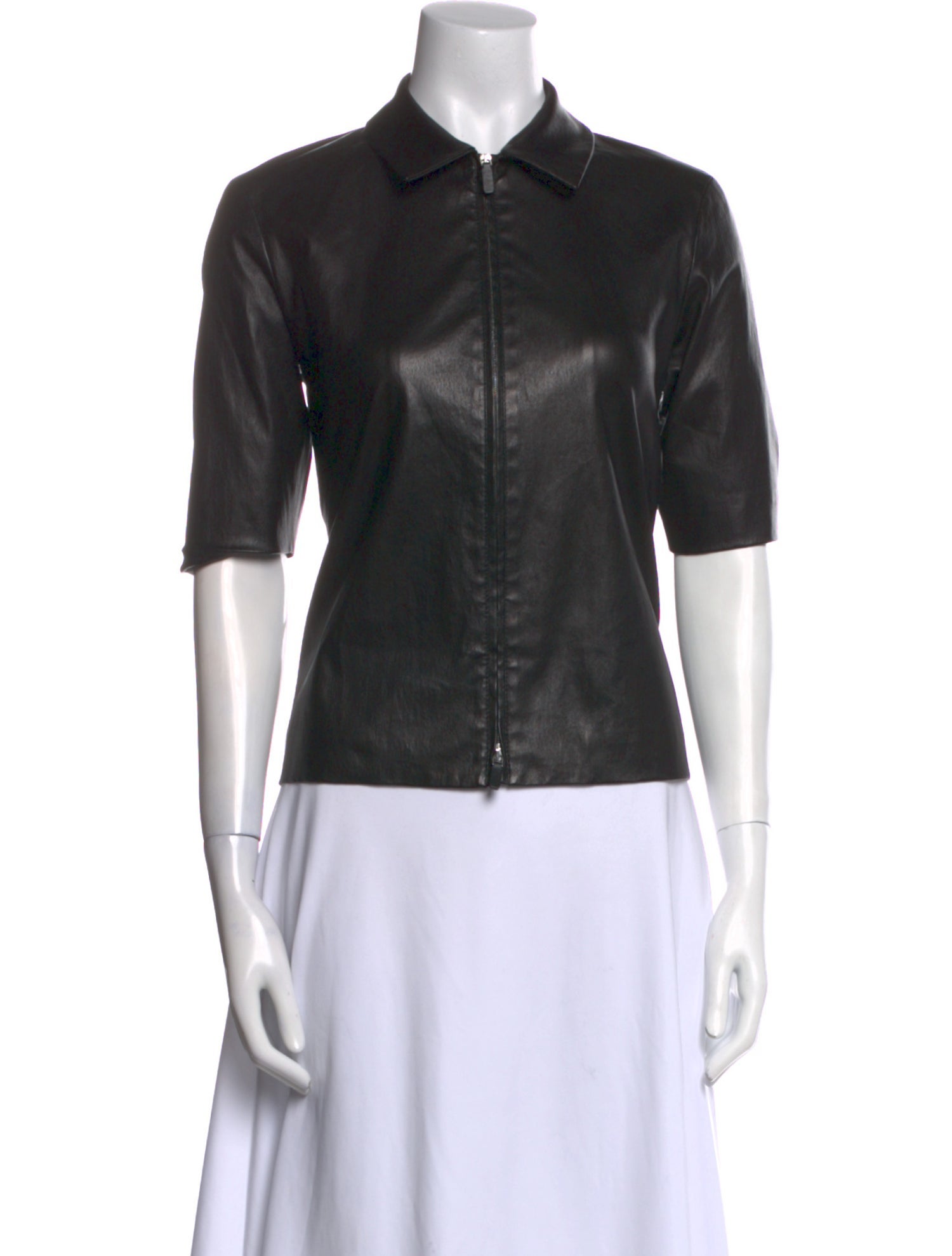 The Row Lambskin Short Sleeve Button-Up Top