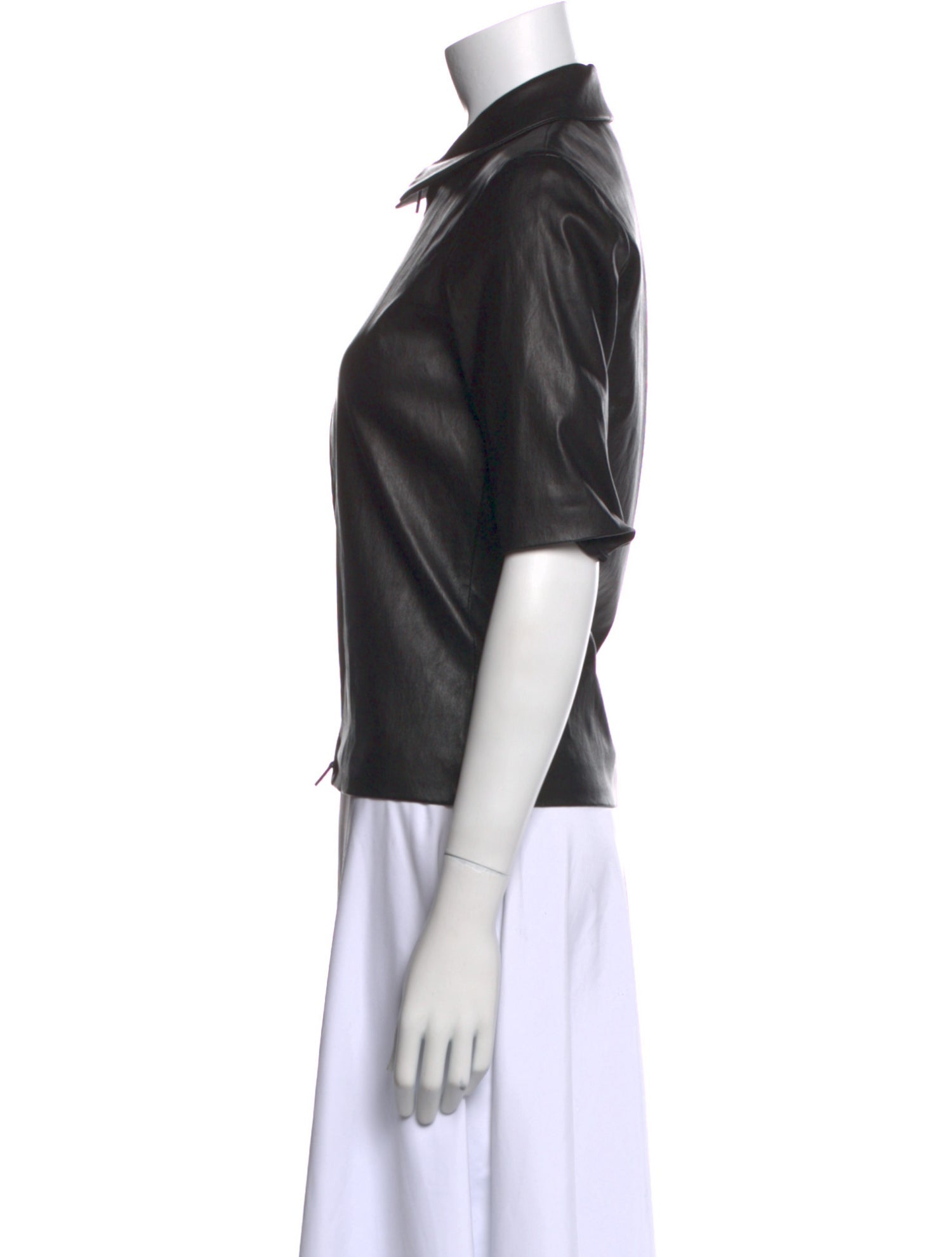 The Row Lambskin Short Sleeve Button-Up Top