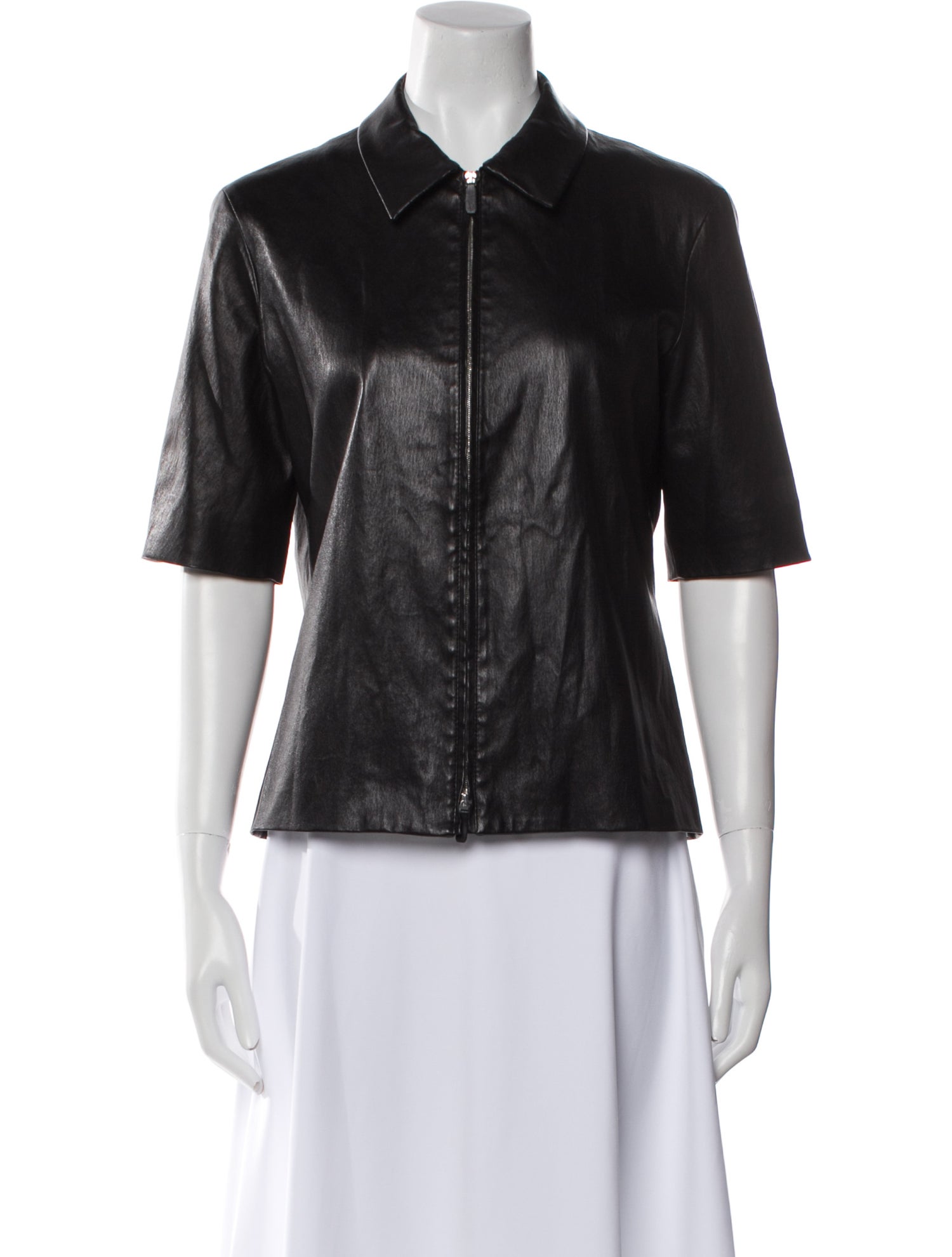 The Row Lambskin Short Sleeve Button-Up Top