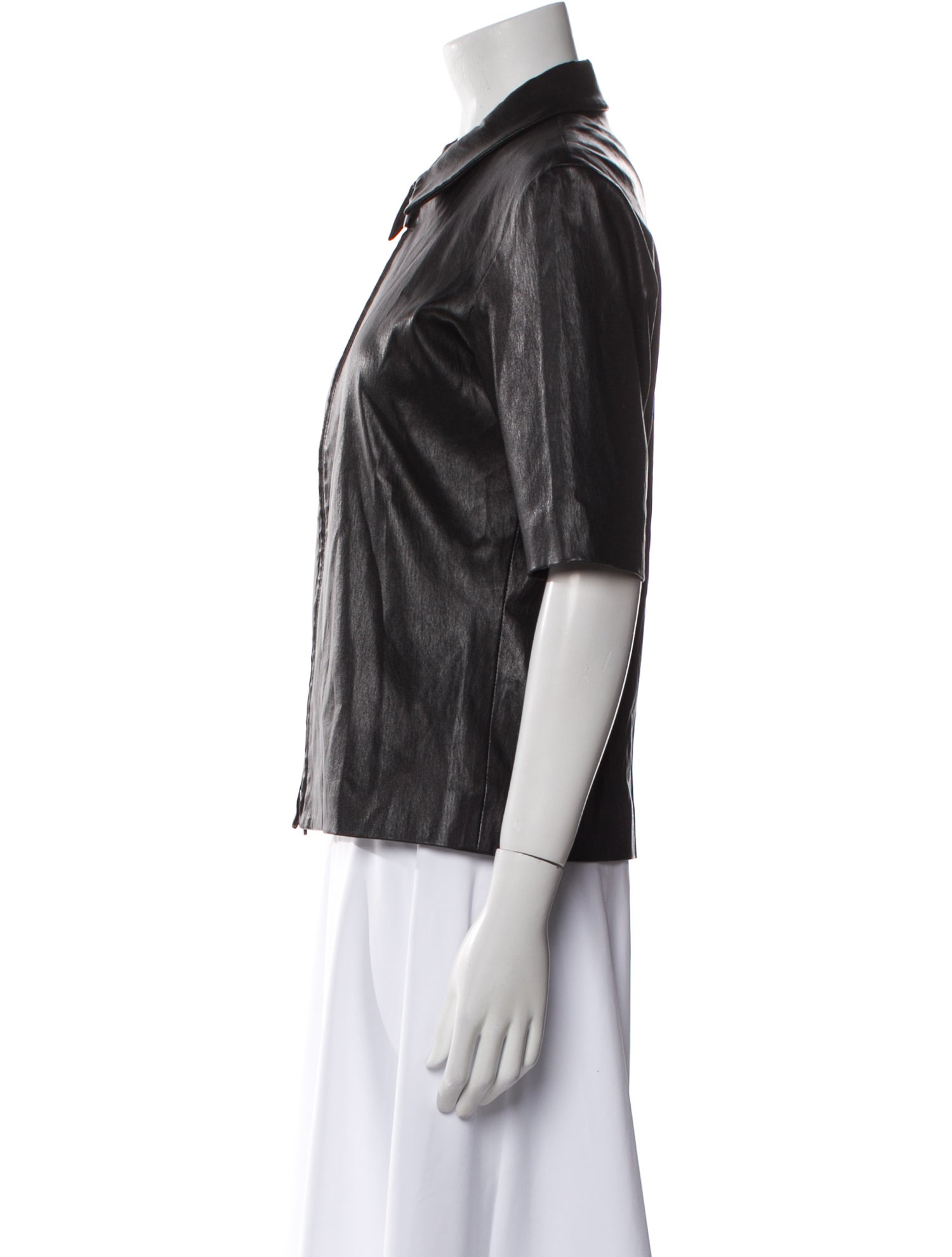 The Row Lambskin Short Sleeve Button-Up Top