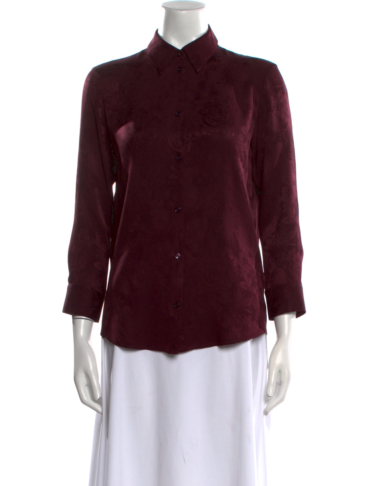 The Row Silk Three-Quarter Sleeve Button-Up Top