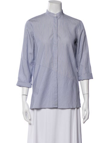 Pre-owned The Row Striped Three-quarter Sleeve Blouse In Blue