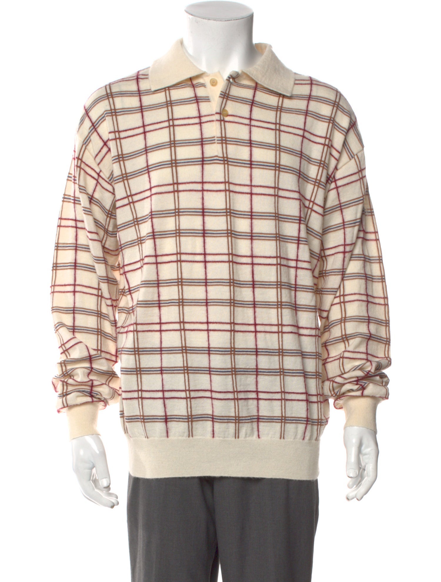 The Row Plaid Print Crew Neck Polo Sweater