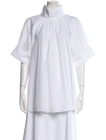 Pre-owned The Row Mock Neck Short Sleeve Blouse In White