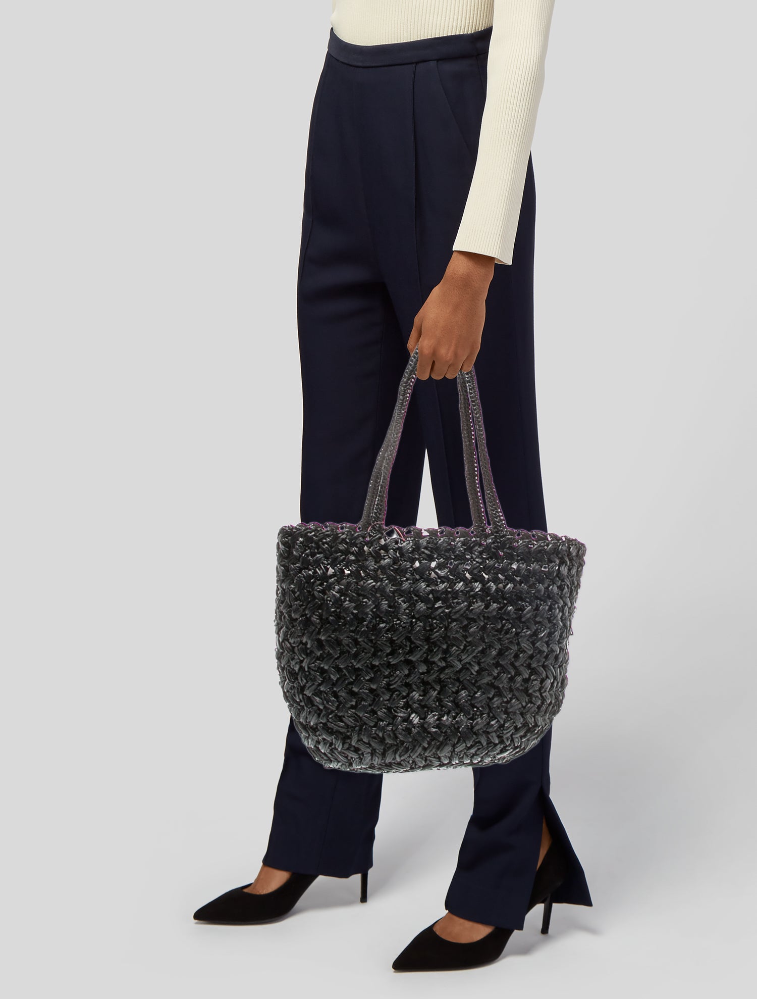 The Row Raffia Estelle Two Bag w/ Tags - Black Shoulder Bags