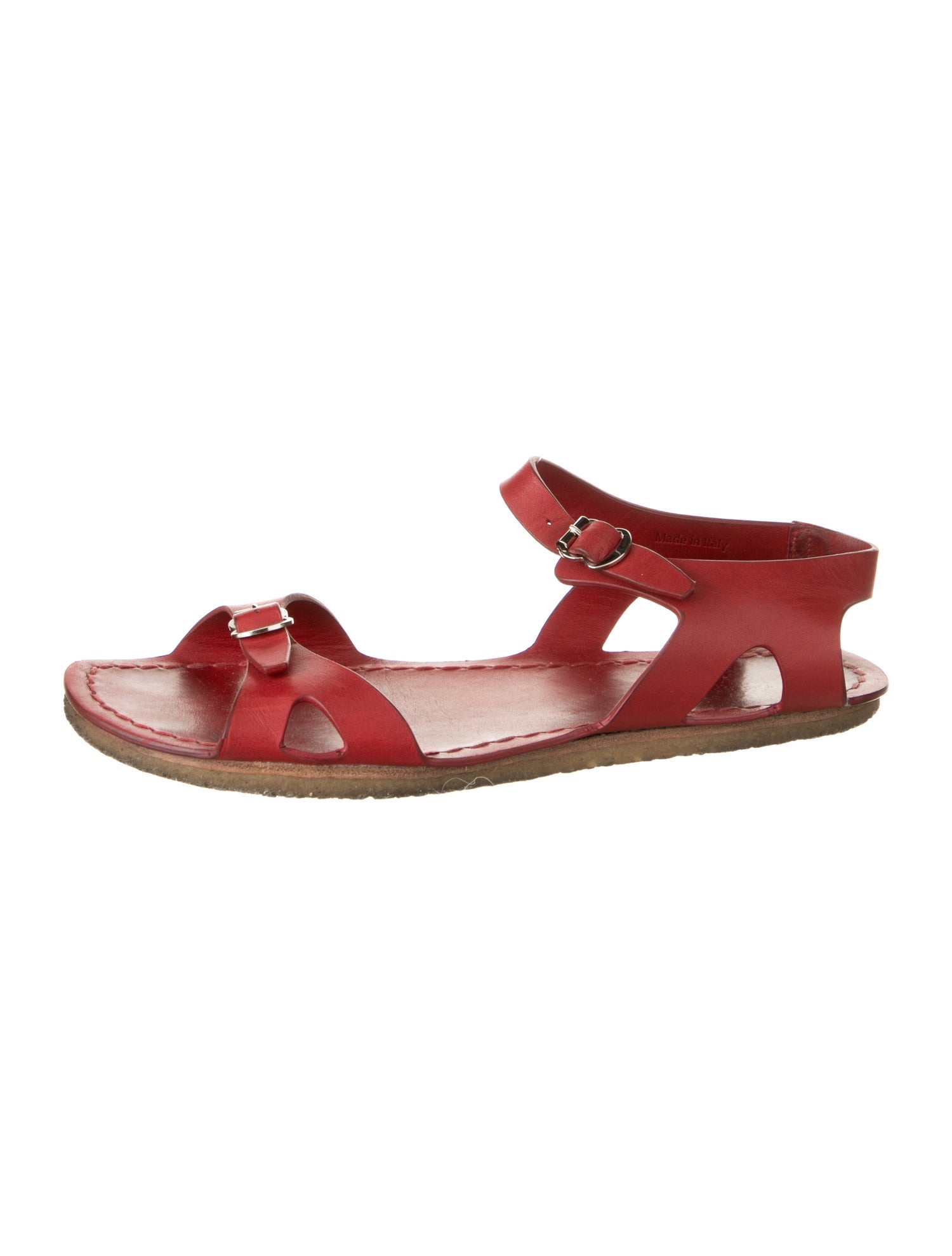 Prada Suede Scalloped Accent Slides - Red Sandals, Shoes