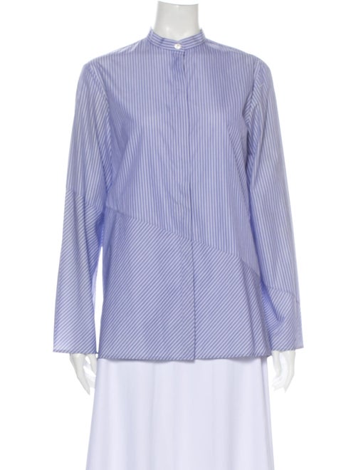 The Row Striped Mock Neck Blouse Blue