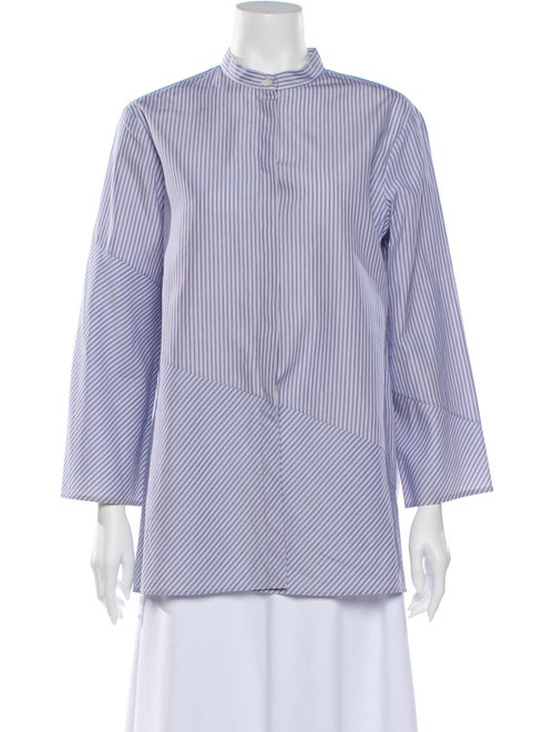 The Row Striped Mock Neck Blouse Blue