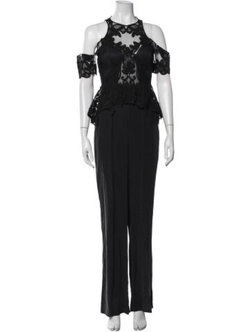 Pre-owned Thurley Silk Lace Pattern Jumpsuit In Black