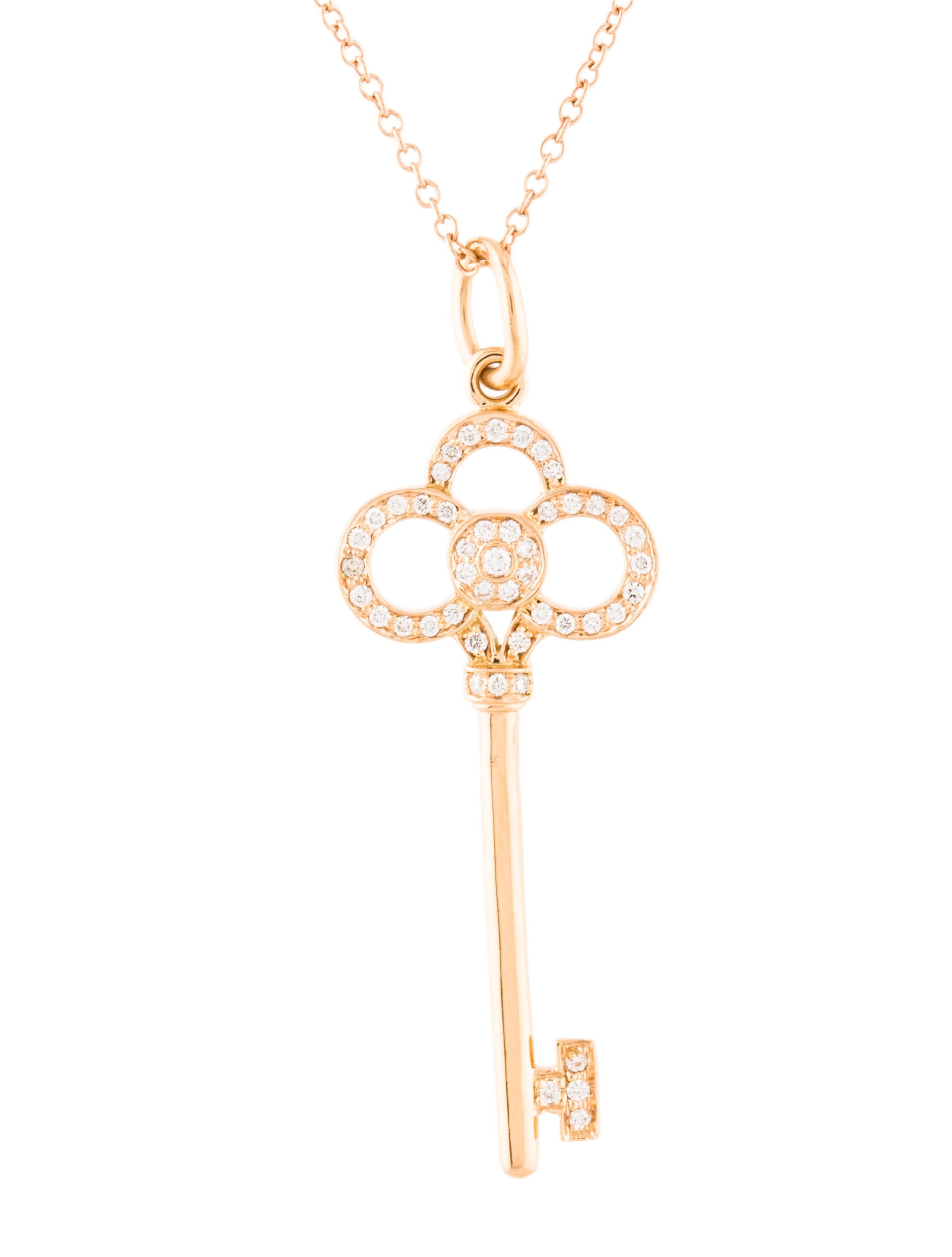 Tiffany & Co. 18K Diamond Crown Key Pendant Necklace Necklaces