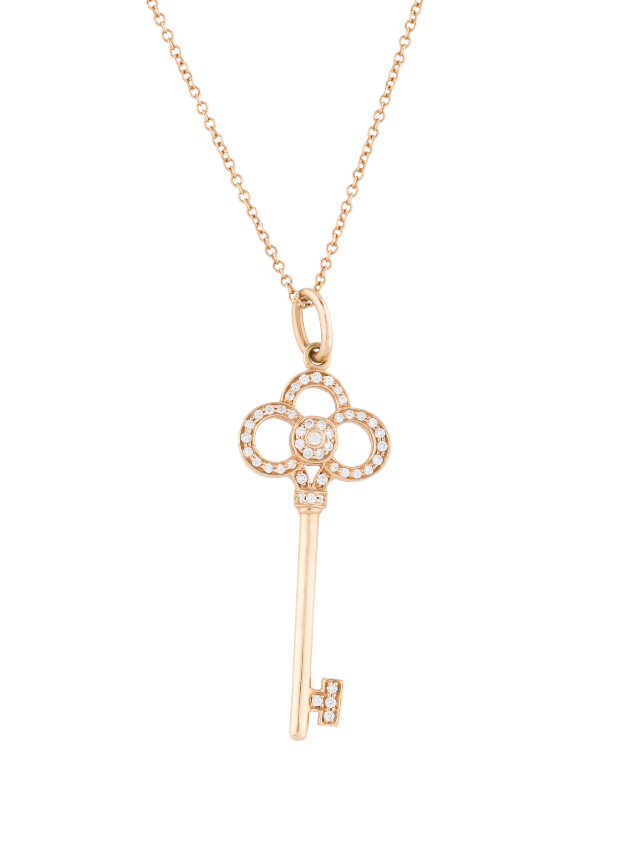 Tiffany & Co. 18K Diamond Key Pendant Necklace 18K Rose Gold Pendant