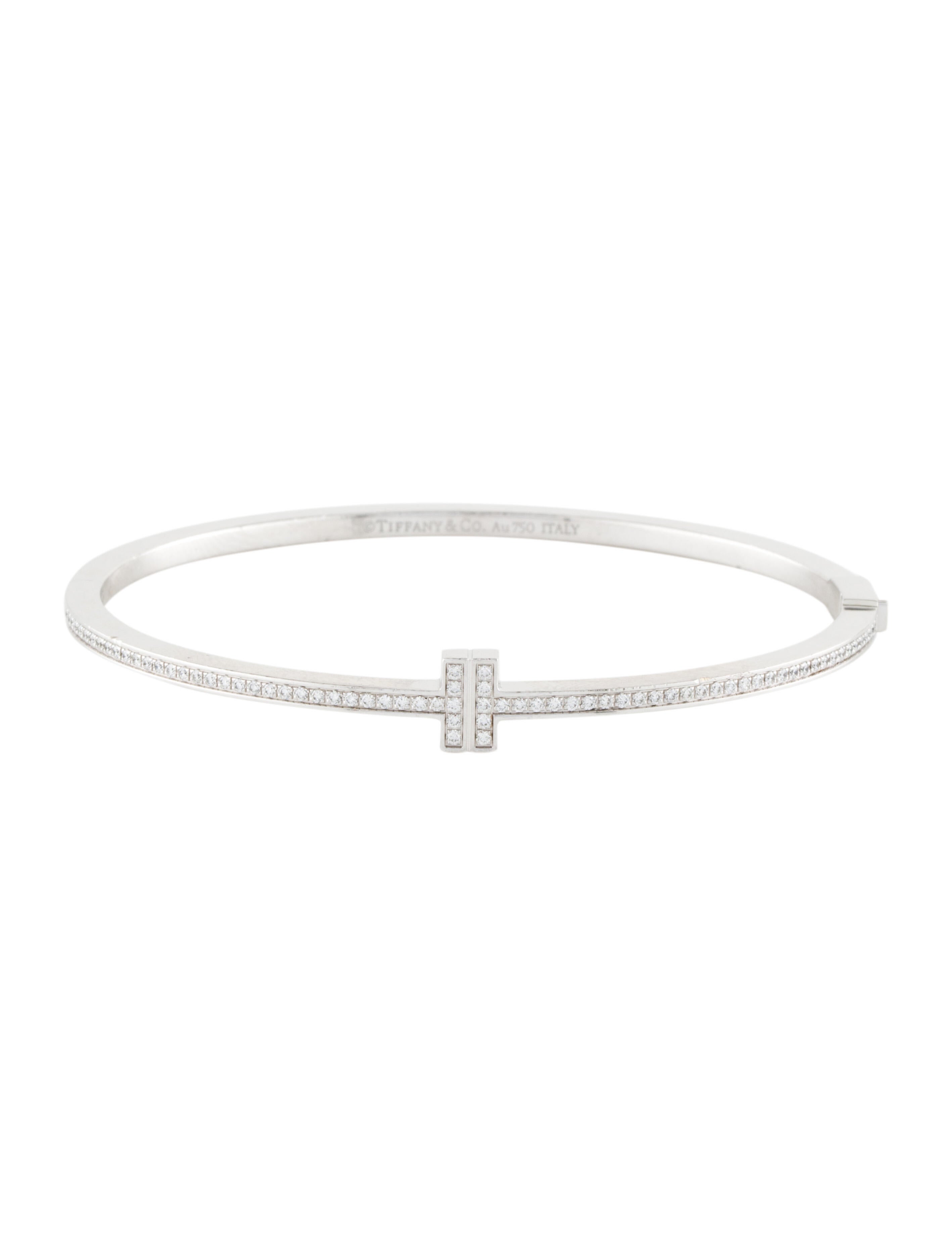 Tiffany & Co. Tiffany T Diamond Hinged Wire Bangle RhodiumPlated 18K