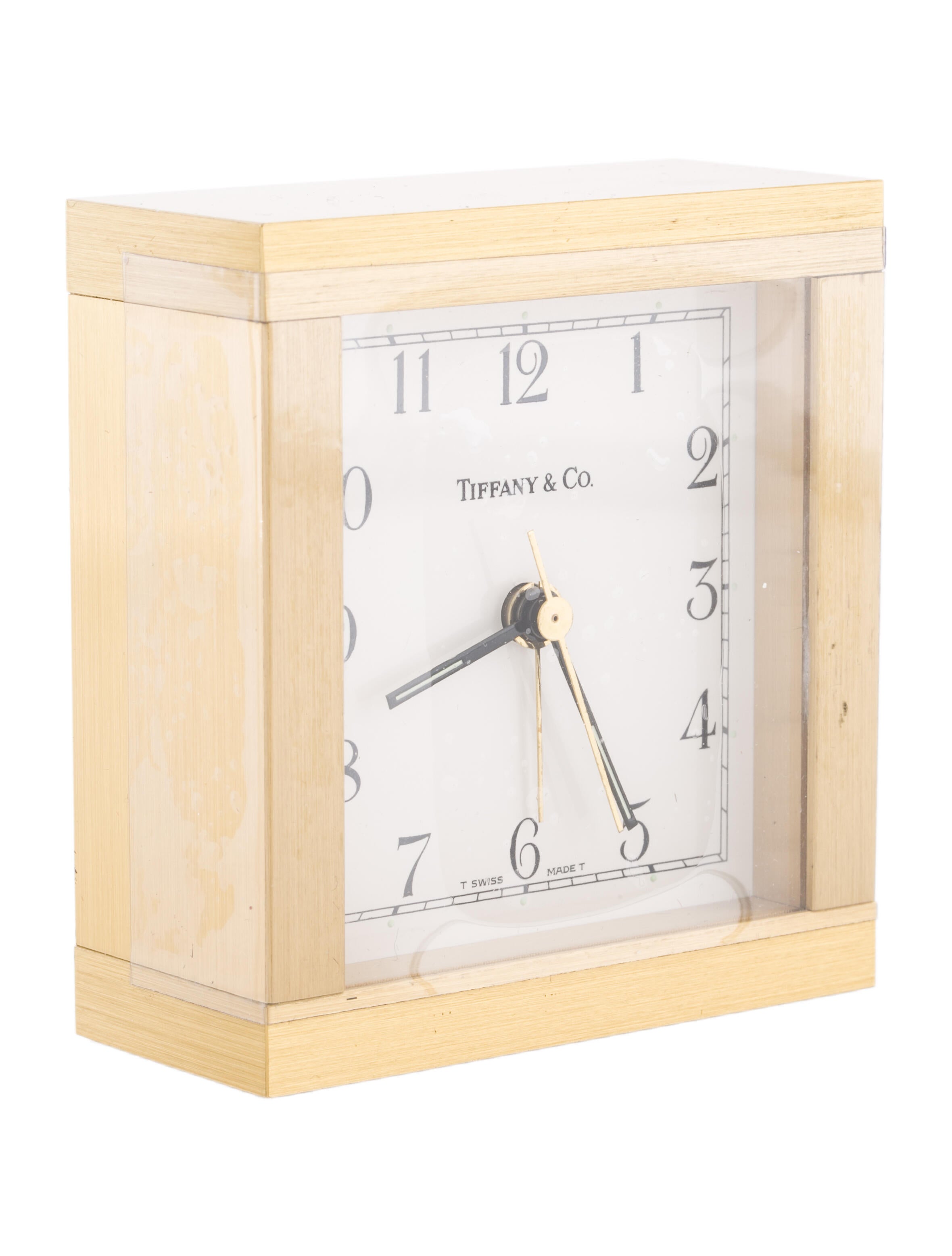 Tiffany & Co. Brass Square Desk Clock Gold Decorative Accents, Decor