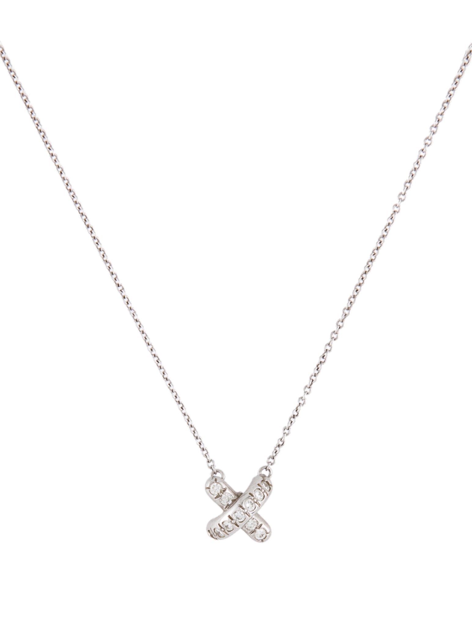 Tiffany & Co. Platinum Diamond X Pendant Necklace 950 Platinum
