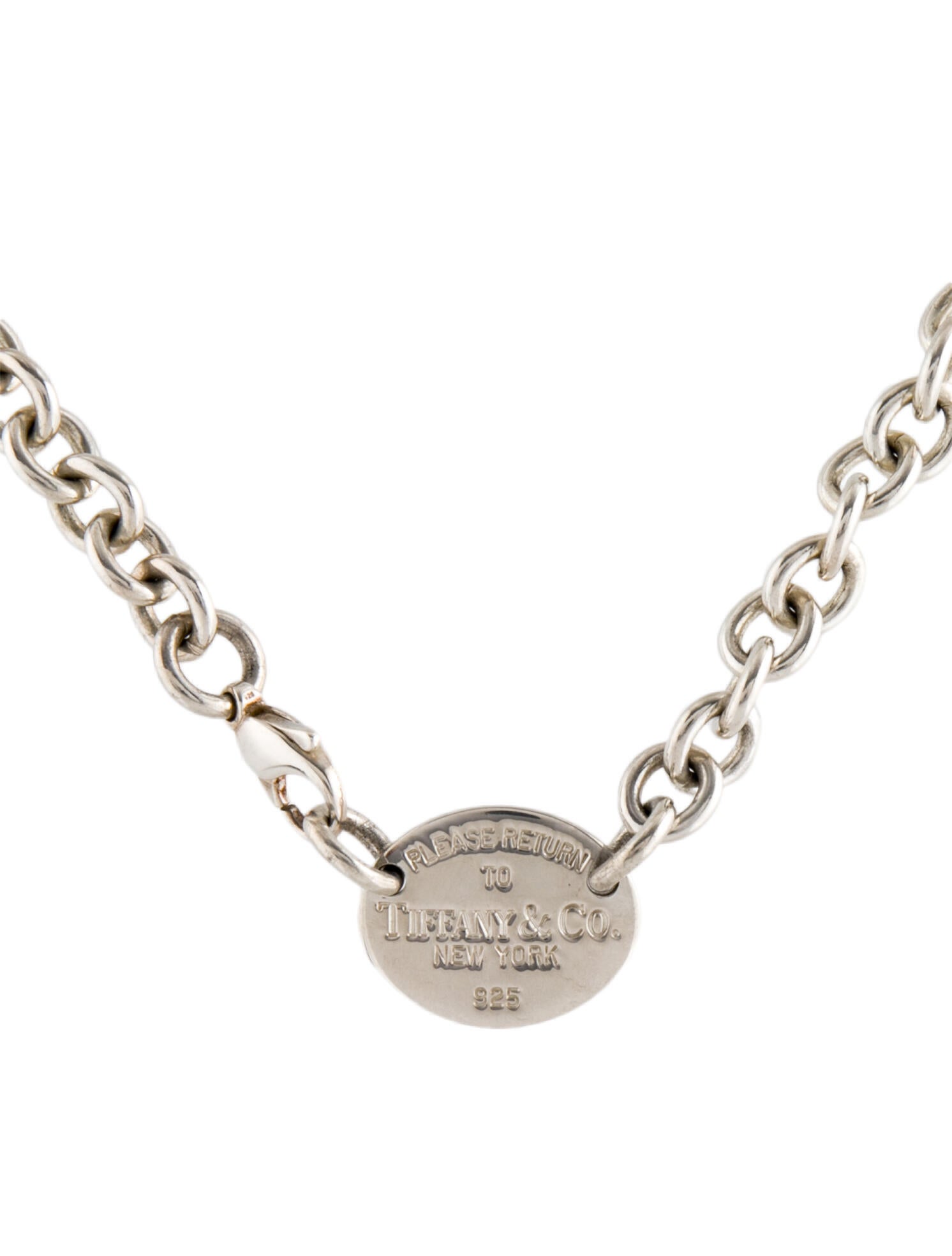 Tiffany & Co. Oval Tag Necklace Sterling Silver Choker, Necklaces