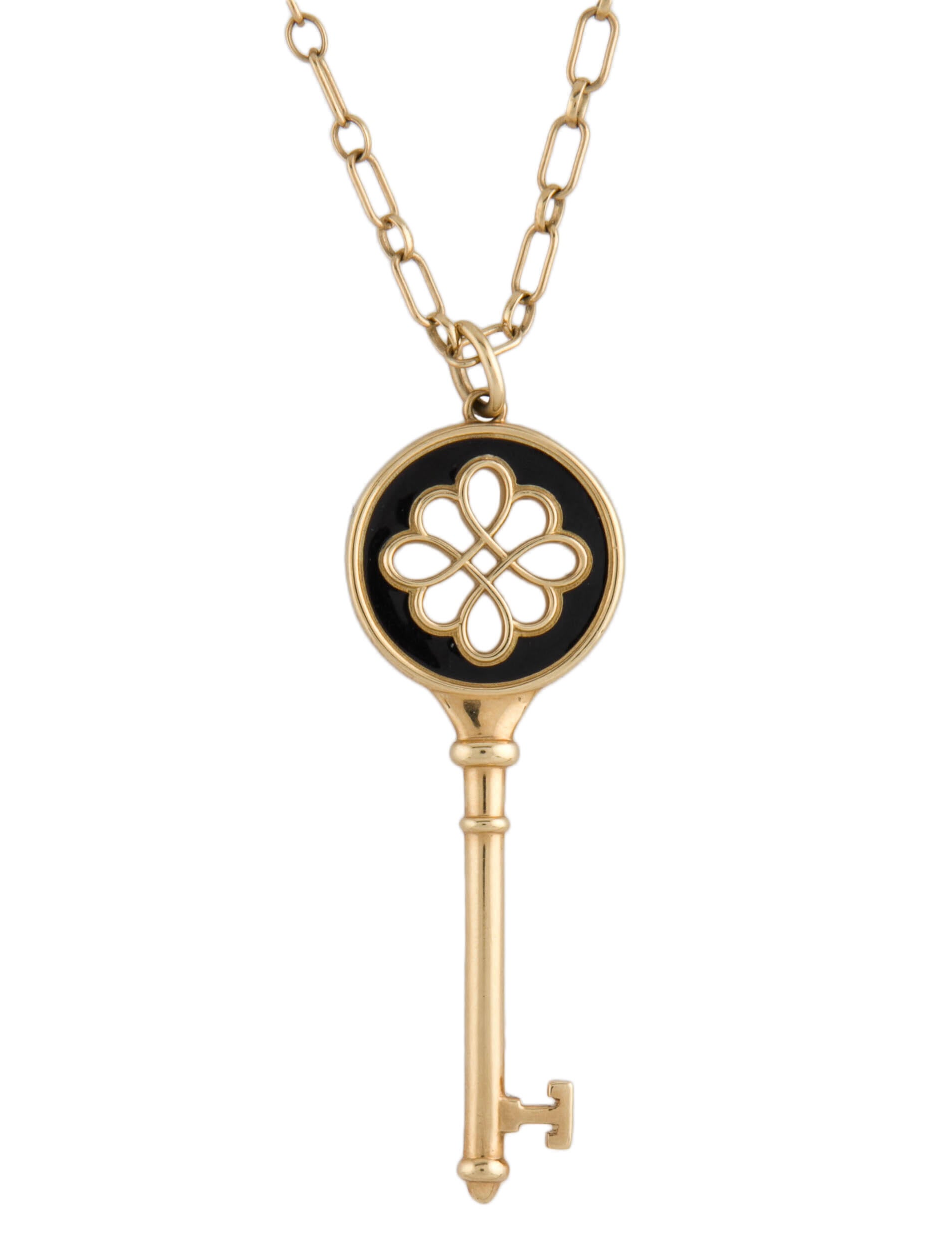 Tiffany & Co. 18K Enamel Key Pendant Necklace