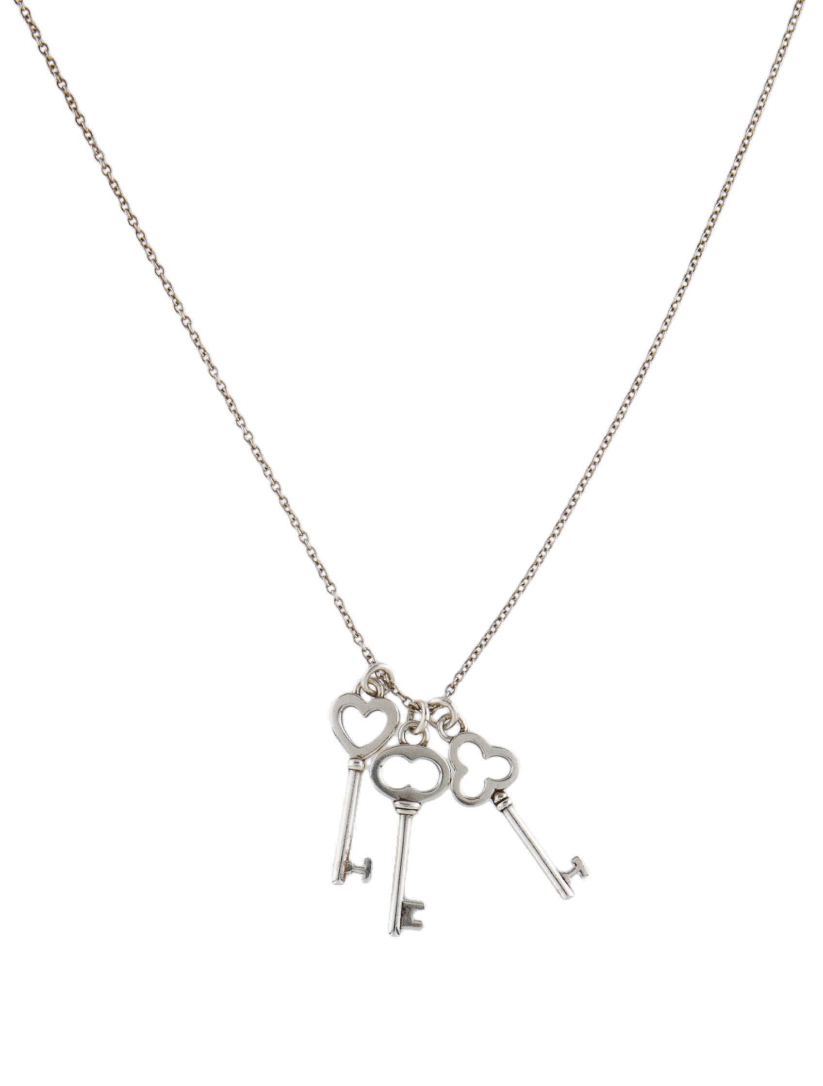 Tiffany & Co. Triple Heart Key Pendant Necklace Sterling Silver