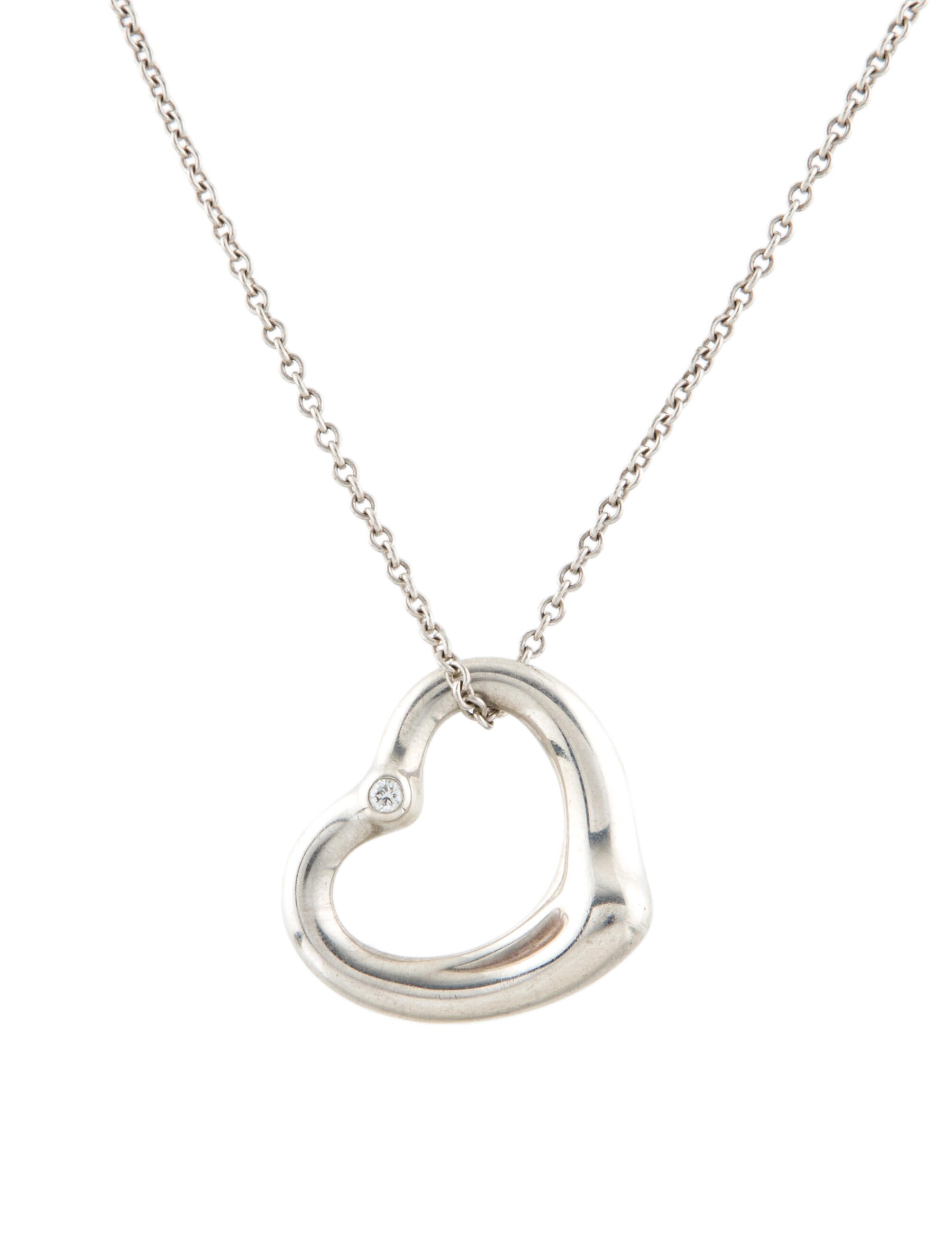 Tiffany & Co. Diamond Open Heart Pendant Necklace Sterling Silver