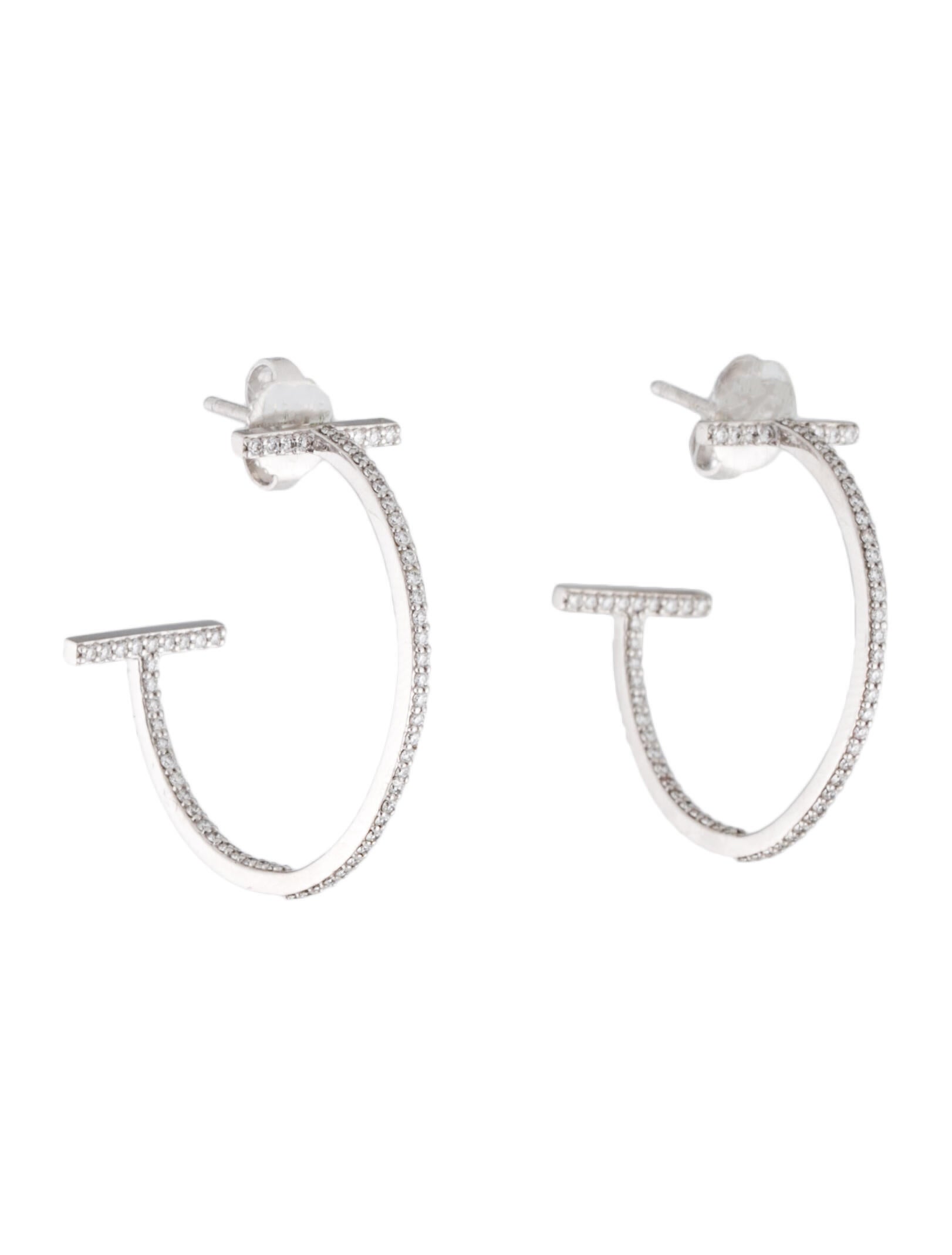 Tiffany & Co. 18K Diamond T Hoop Earrings RhodiumPlated 18K White
