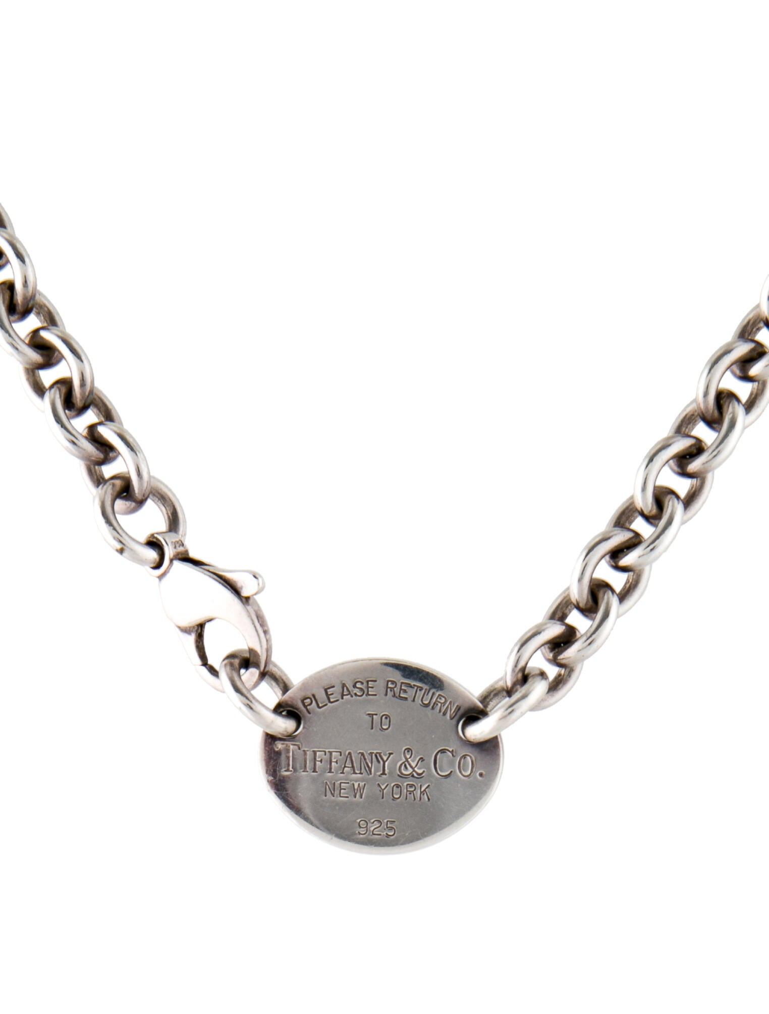 Tiffany & Co. Oval Tag Necklace Sterling Silver Collar, Necklaces