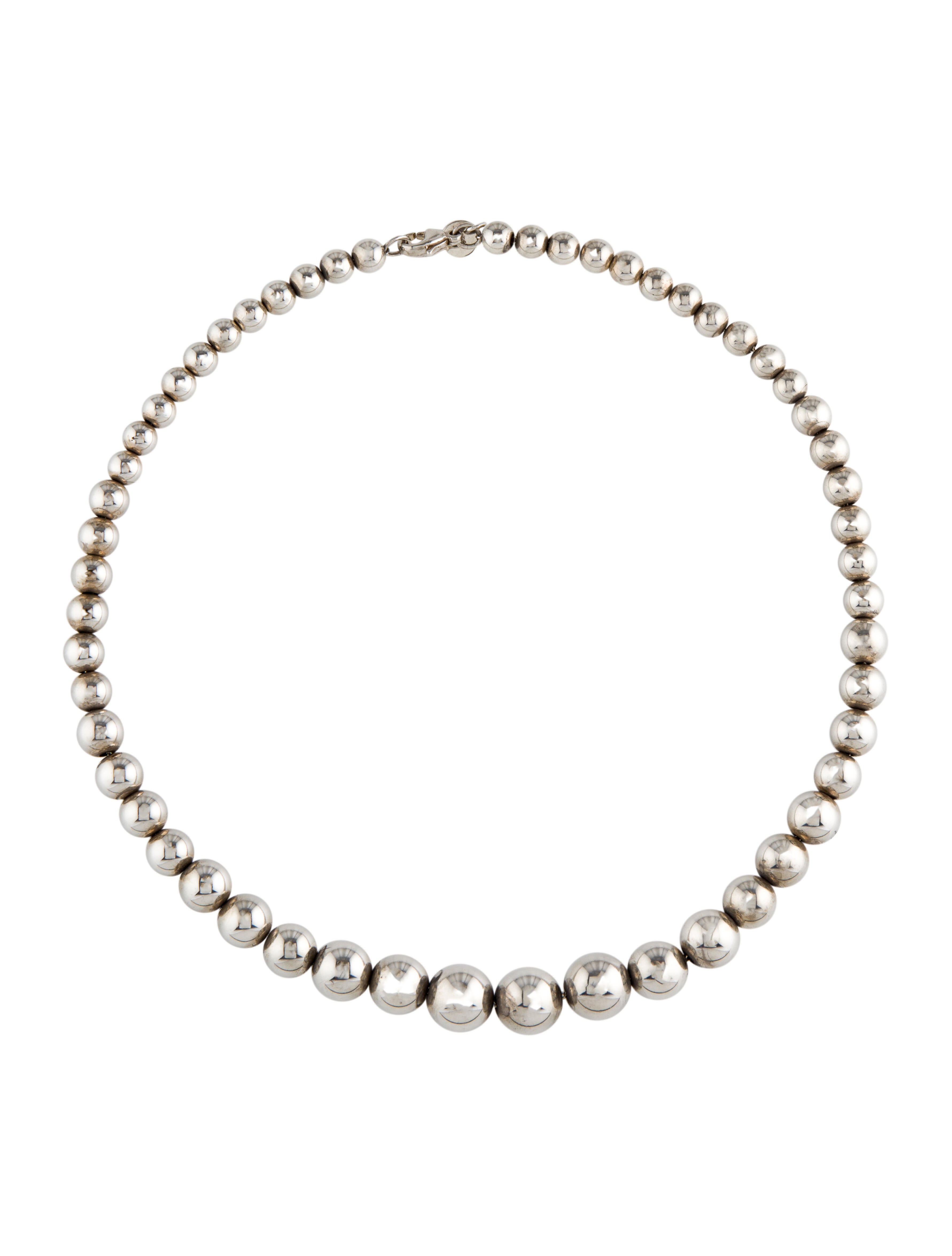 Tiffany & Co. Graduated Ball Necklace Sterling Silver Bead Strand